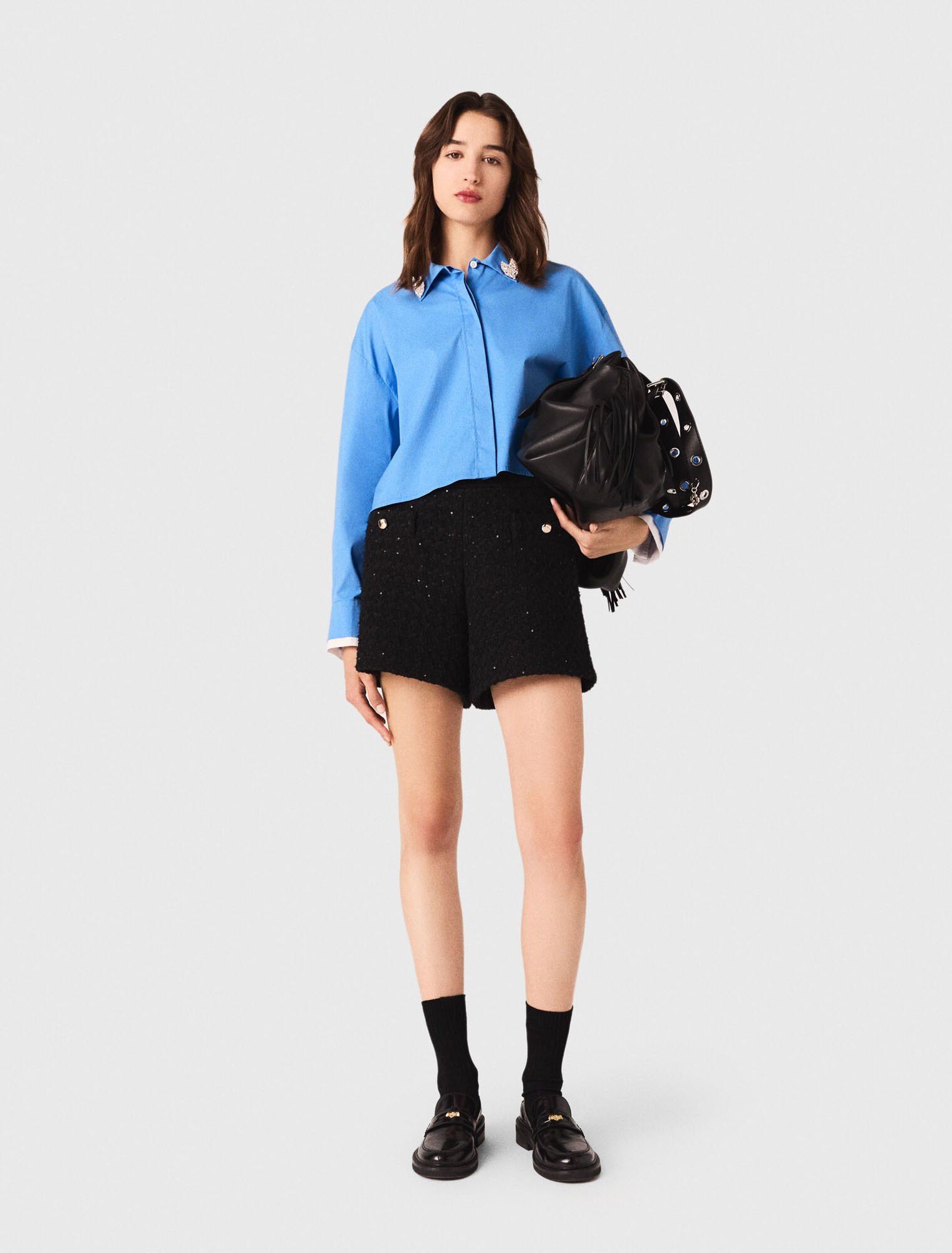 Quần short tweed đính đá